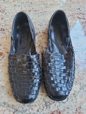 Sunsteps Shoes Black Leather Hand Woven Sandals Slip On Mens Size 10 - Image 1 of 4
