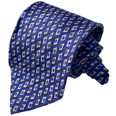 Corbata J Crew 100 % seda geométrica diamante azul blanco 56 x 3,5 hecha a mano en EE. UU. Foto 1 de 4
