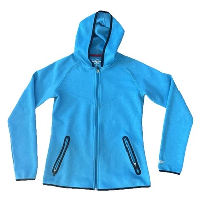 Chaqueta con Capucha Cremallera Completa de Golf Recta para Mujer Mediana Azul Bolsillos Informal Foto 1 de 4