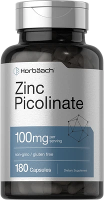 Picolinate 锌 100 毫克 | 180 粒胶囊 | 高效,非转基因 | Horbaach 出品 — 第 1/4 张图片