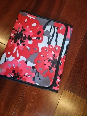 Thirty One Black RED Floral Tote a Tablet Case iPad 9x7 With Pockets & Paper - Image 1 of 4