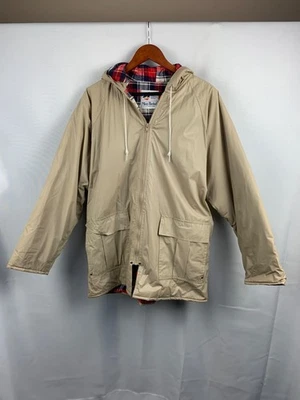 Impermeable Misty Harbor beige con capucha con forro a cuadros y bolsillos delanteros Foto 1 de 4