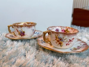 HAMMERSLEY DRESDEN SPRAYS 9129 TEA CUP SAUCER DUO  X2 CIRCA 1890 - Picture 1 of 8