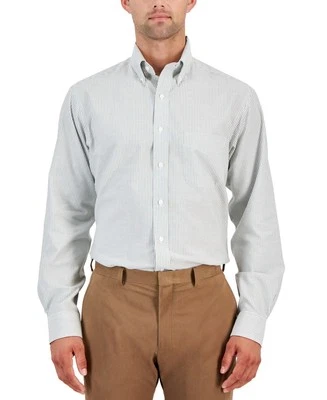 Camisa de vestir Club Room para hombre 15 32/33 verde bronce calce regular a rayas universitarias Foto 1 de 4