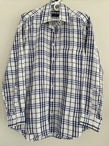 VTG BURBERRY LONDON Men’s Medium Plaid Blue Button Up Long Sleeve Dress Shirt - Picture 1 of 10