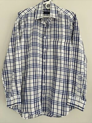 VTG BURBERRY LONDON Men’s Medium Plaid Blue Button Up Long Sleeve Dress Shirt - Image 1 of 4
