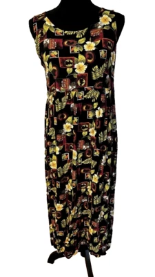 Vestido Jersey Vintage Negro Erika Floral Talla PM Pequeño Mediano Foto 1 de 3