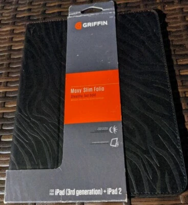 GENUINE GRIFFIN Moxy Zeb Slim Folio Case LEATHER For iPad Gen 3 and iPad 2 Black - Image 1 of 4