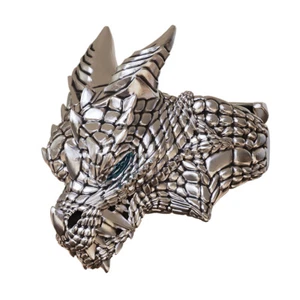 925 Sterling Silver Blue CZ Majestic Dragon King Punk Ring TA513C UK Size W½ - Picture 1 of 12