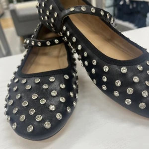 NUOVO House of Harlow 1960 FLASHY Mary Jane ballerine 8 strass neri - Foto 1 di 4