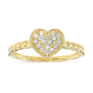 14K Real Solid Gold .17 Ct Diamond Heart Engagement Wedding Band Ring Lab Grown - Picture 1 of 11