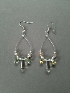 Earrings Handmade Gray & Iridescent Crystal Loop Drop Dangle - Picture 1 of 1