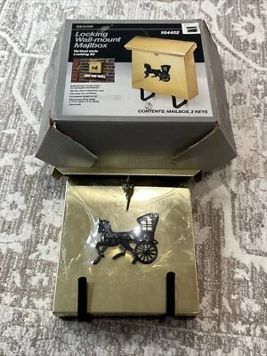 Vtg Brass Mailbox Wall-Mount Vertical Newspaper Holder Horse Buggy Locking RARE - Image 1 of 4