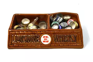 Vintage Lionstone Whiskey Porcelain Tray W/ Beer Caps, Man Cave BAR Display - Picture 1 of 3
