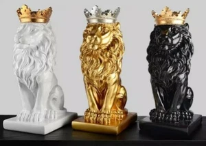 Splendida statua animale 3D corona leone scultura re decorazione casa 2022 - Foto 1 di 5