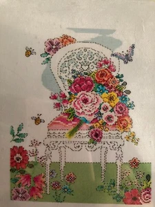 Zweigart Counted Cross Stitch Kit # 1576743 Blooming Chair NEW 8.12in x 10.12in - Picture 1 of 5