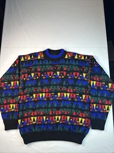 Vintage 90s COOGI Australia Sweater Multicolor 3D Texture Biggie Cosby Men Large - Picture 1 of 13