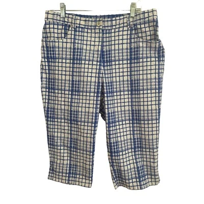 Hearts of Palm Womens Blue White Plaid Capri Pants, Size 12 - Image 1 of 4
