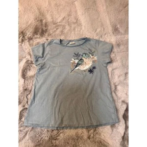 Zara Kids Gray Cotton T-Shirt with Bird Floral Design Gold Glitter Details 11/12 - Picture 1 of 9