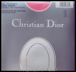 NOS Hot PINK Vintage DIOR Sheer PANTYHOSE Nylon HOSIERY Control Top Panty Tall L - Picture 1 of 5