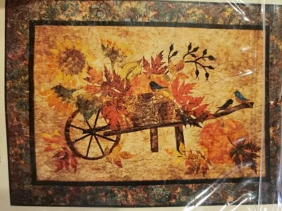 Harvest Pumpkin Raw Edge applique Landscape Quilt Pattern Wall Hanging 38x28  - Image 1 of 4