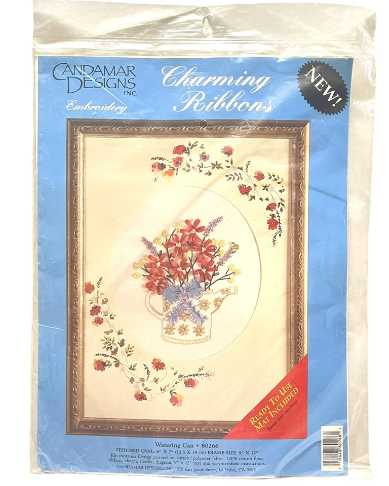 Candamar Designs  Charming Ribbons Watering Can  Stitch Kit 80266 Includes Mat - Image 1 of 4