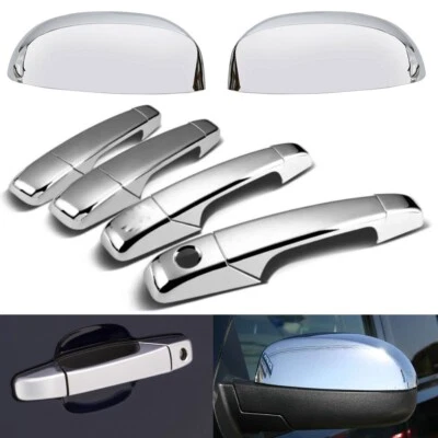 Espejo retrovisor superior cromado para Chevy Silverado GMC Sierra 2007-2013 + cubiertas de manija de 4 puertas Foto 1 de 3