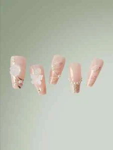 24pcs Long Coffin White Butterfly Decor Fake Nail False Nails Press On Nails - Picture 1 of 5