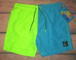 MENS SURF SOCIETY DRAWSTRING NEON YELLOW BLUE LINED SWIM BOARD SHORTS SIZE XL - Picture 1 of 3