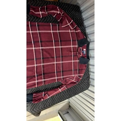 Chaps Ralph Lauren XL Plaid Polo Shirt Long Sleeve Maroon & Black Cotton Men’s - Image 1 of 4