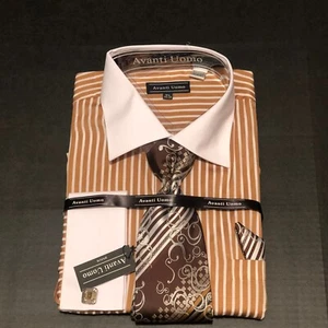 Men's Avanti Uomo Dress Shirt Necktie Hanky Cufflinks Set 18.5 SLEEVE 34/35 - Picture 1 of 1