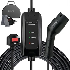 E-S1mple EV Charger Type 2 To 3 Pin Plug 4.5M Bag ELECTRIC CAR CHARGING HMEATTIC - Picture 1 of 7