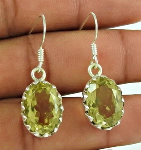 Natural Limón Cuarzo Pendientes de Mujer Regalo para Ella 925 Plata Ley Joyería - Imagen 1 de 5