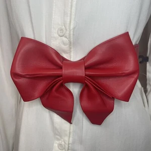 Red PU leather with bow elastic waistband belt - Picture 1 of 9