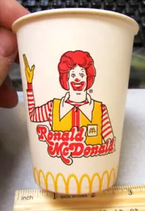 Tazza di carta cerata vintage McDonalds anni '70 nuovo vecchio stock, vecchio Ronald Mcdonald - Foto 1 di 4