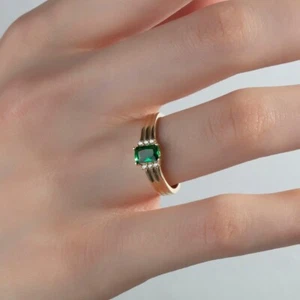 Lab Created Green Emerald Solitaire Anniversary Ring in 14KT Yellow Gold Plated - Picture 1 of 3