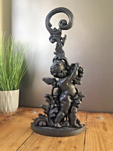 BEAUTIFUL VINTAGE CAST IRON CHERUB PUTTI LOOP DOOR STOP AFTER ANTIQUE PEERAGE - Picture 1 of 13