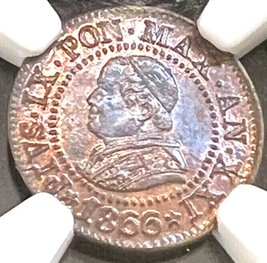 1866 R XXI  Cent Italy Papal States MS 64 BN NGC - Picture 1 of 5