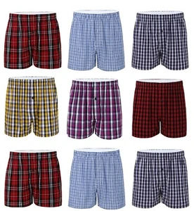 1-24 Pack 100% Cotton Mens Woven Boxer Shorts Underwear Button Fly S To 6XL - Picture 1 of 3