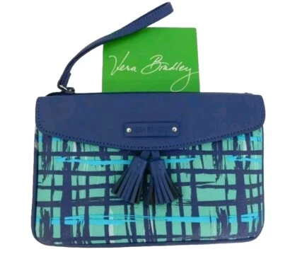 NUEVO VERA BRADLEY Bolso sin asas BORLA PULSERA Teléfono Cartera $48 AZUL MARINO VERDE AZULADO ARTE CUADROS Foto 1 de 4
