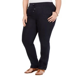 TOMMY HILFIGER Women's Plus Size Linen Pull On Slim-leg Casual Pants TEDO - Picture 1 of 6