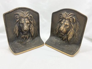 Pair Of Gregory S. Allen Beautifully Cast Bronze Lion Bookends Library Statement - Picture 1 of 12