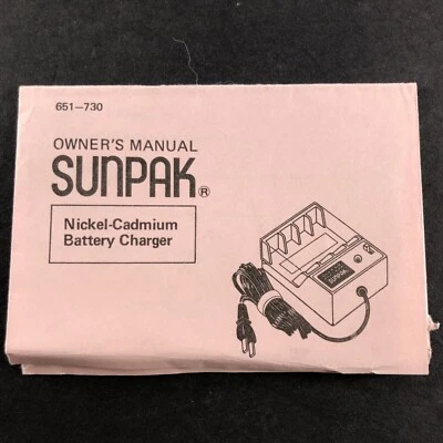 SUNPAK Owners Manual ONLY For Nickel-Cadmium Battery Charger 651-730 Vtg - Image 1 of 2