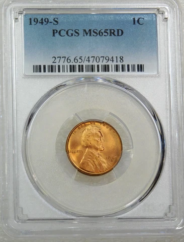 1949-S Lincoln Wheat Cent PCGS MS65RD Bright Red Superb Luster, PQ #E278P Cover