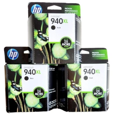 HP 940XL Ink Cartridges Black Lot of 3 Expired 0114 Sealed - Image 1 of 4