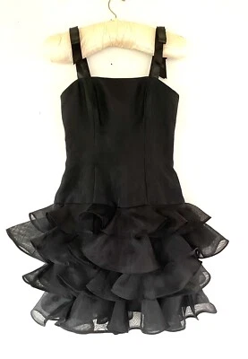 Vestido de cóctel vintage Victor Costa años 80 negro con volantes acampanado sin usar Foto 1 de 4
