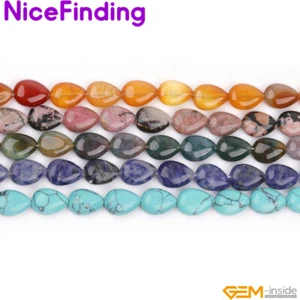 27pcs Natural Gemstone 10x14mm Flat Teardrop Jewelry Making Beads 15" Bracelet - Picture 1 of 237