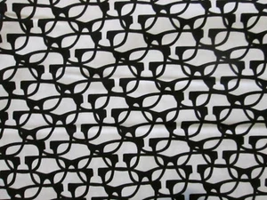 NERD GLASSES CHEMISTRY MATH BLACK WHITE LINES COTTON FABRIC FQ - Picture 1 of 5