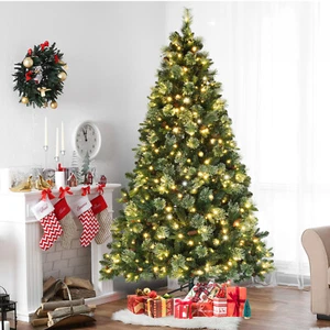 7FT Pre-lit Snow Flocked Artificial Christmas Tree Xmas with 1200 Tip LED Lights - Picture 1 of 7