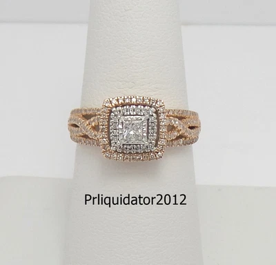 1/2CT Natural Diamond Halo Frame Engagement Wedding Bridal Ring 10K Rose Gold - Image 1 of 4